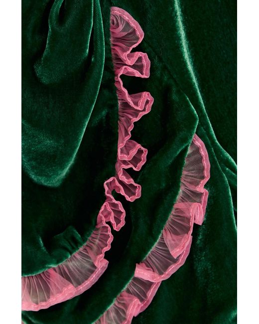 Saloni Organza-Trimmed Velvet Midi Dress in Green | Lyst UK Saloni Organza-Trimmed Velvet Midi Dress in Green | Lyst UK