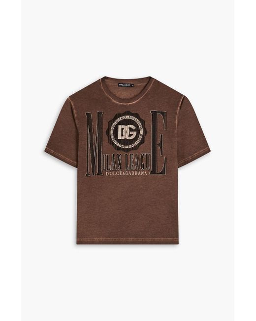 Dolce & Gabbana Brown Distressed Printed Cotton-jersey T-shirt for men
