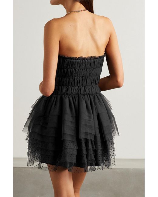 LoveShackFancy Black Faron gestuftes minikleid aus beflocktem tüll mit schleife