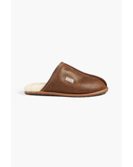 Australia Luxe Brown Shearling-lined Leather Slippers for men
