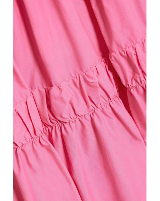 Nicholas Pink Didi Gathered Cotton-poplin Maxi Dress