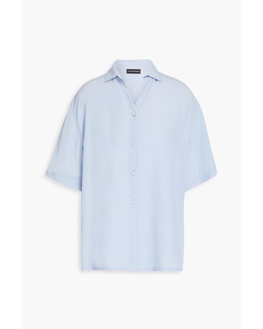 Emporio Armani Blue Button-embellished Georgette Shirt