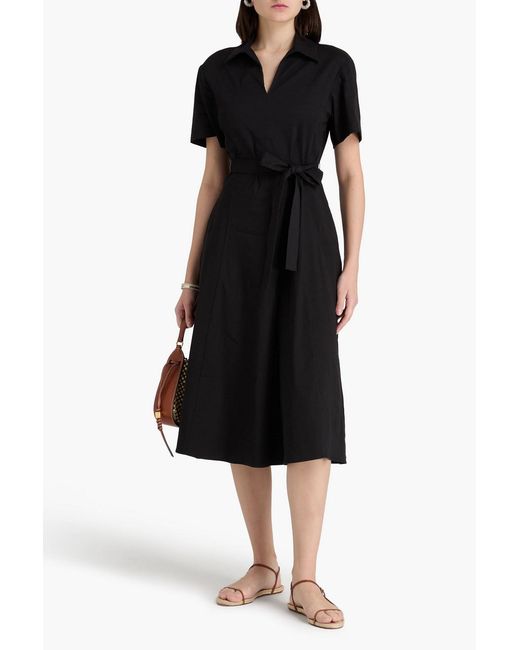 Theory Black Linen-blend Midi Dress