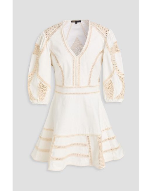 Maje Natural Crochet And Cotton-Twill Mini Dress