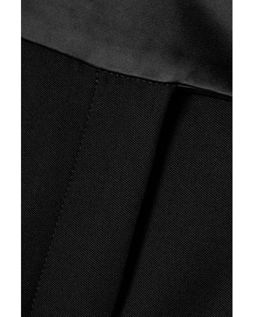 Stella McCartney Black Pleated Satin-trimmed Wool-crepe Straight-leg Pants