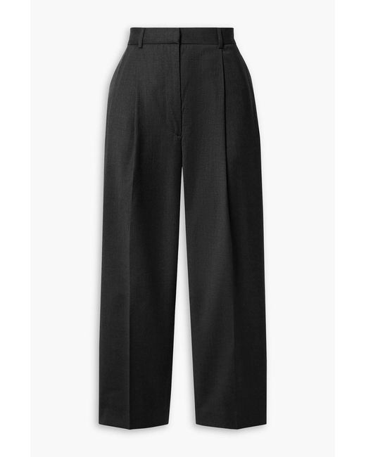 Totême Black Cropped Pleated Wool Straight-leg Pants