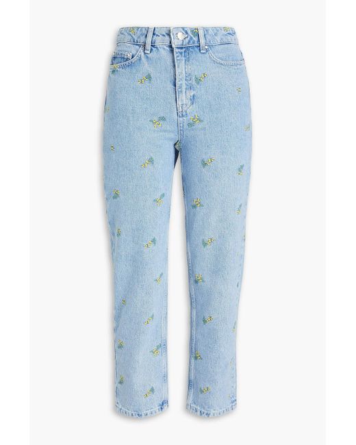 Claudie Pierlot Blue Cropped Faded High-rise Slim-leg Jeans