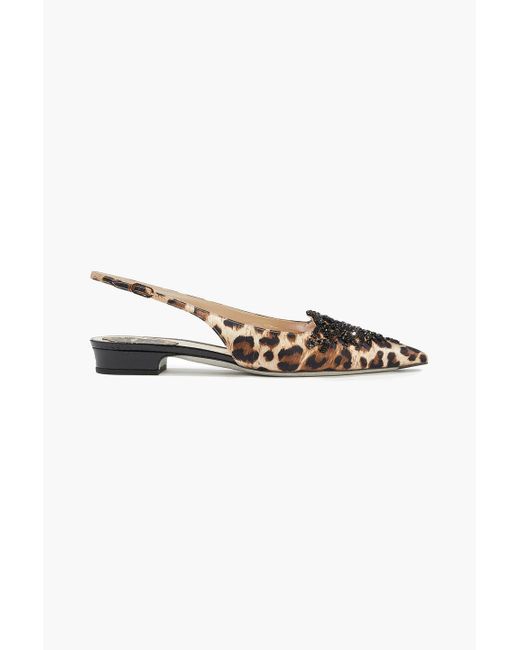 Rene Caovilla Brown Operina Embellished Leopard-print Satin Slingback Point-toe Flats