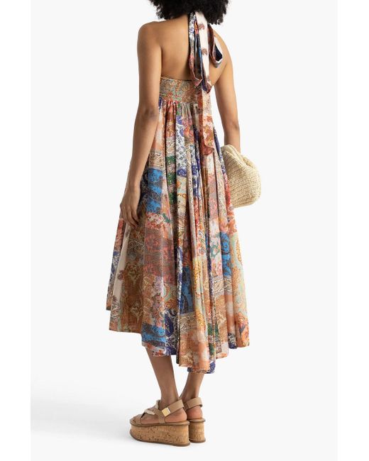 Zimmermann White Devi neckholder-midikleid aus seide mit paisley-print und raffungen