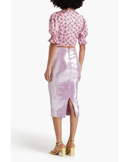 Maje Pink Cropped Printed Satin Top