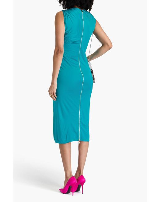 Versace Blue Draped Jersey Midi Dress