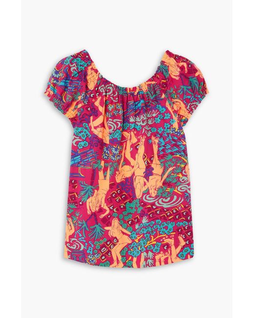 See By Chloé Red Venice Printed Cotton Top
