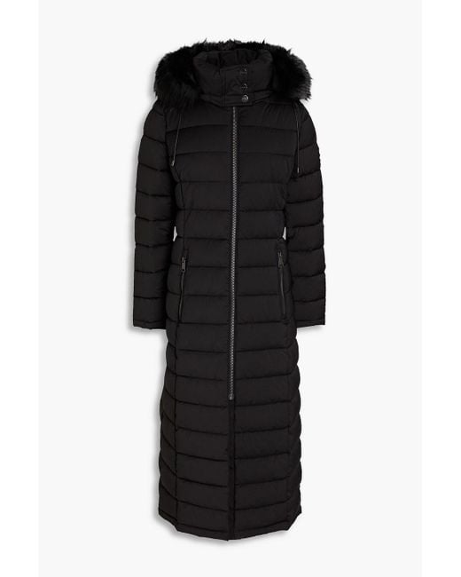 DKNY Black Faux Fur-trimmed Quilted Shell Hooded Coat