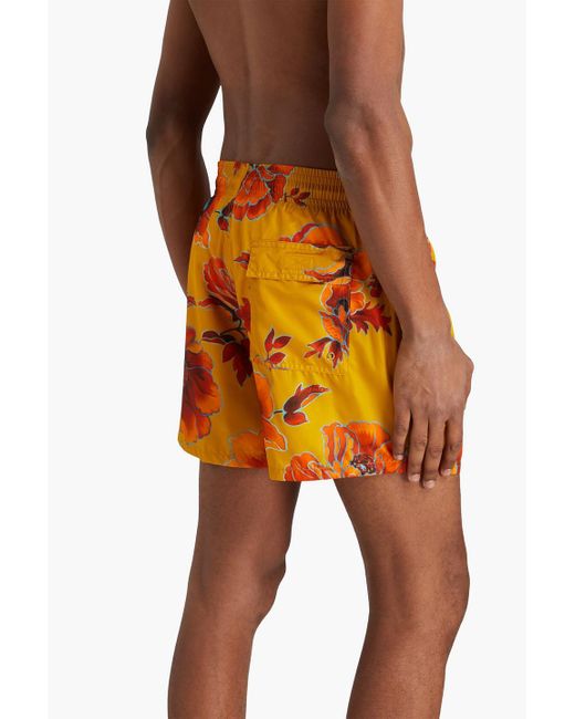 Etro Orange Short-length Floral-print Swim Shorts for men