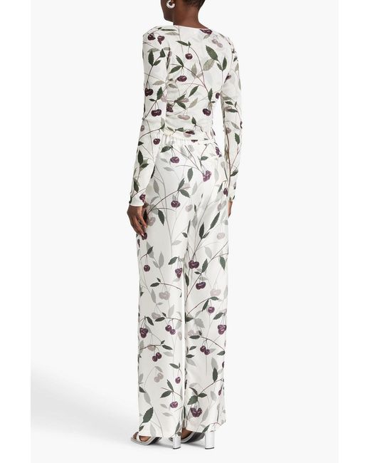 Stella McCartney White Printed Silk-Twill Straight-Leg Pants