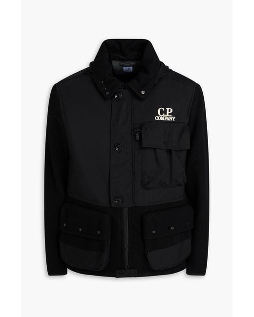 C P Company Black Embroidered Shell-paneled Wool-felt Field Jacket for men