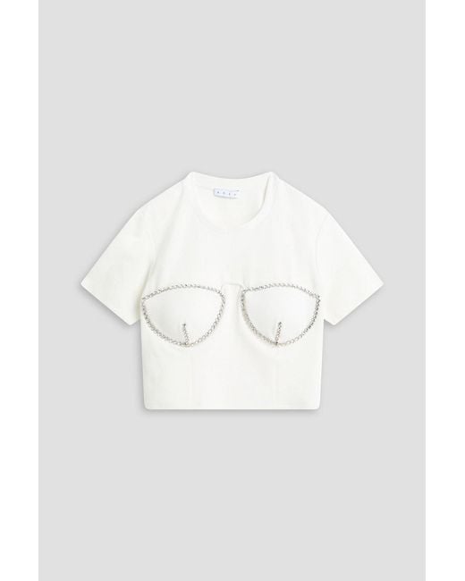 Area White Cropped Crystal-Embellished Jersey T-Shirt
