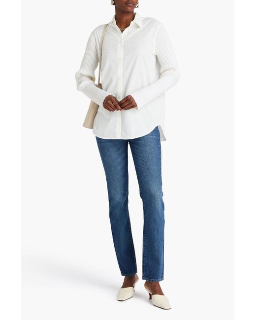 Totême  White Lyocell-Blend Poplin And Ribbed Wool-Blend Shirt