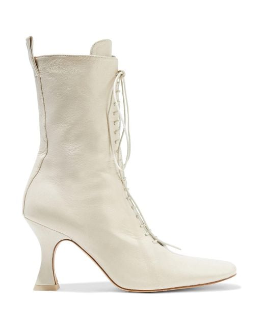 Miista White Yana Leather Ankle Boots