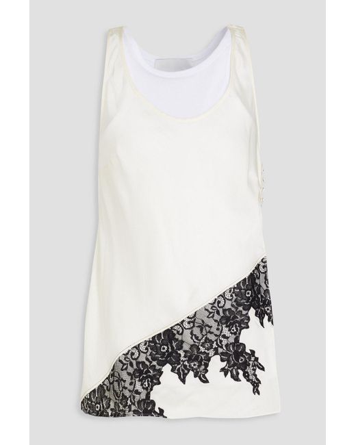 3.1 Phillip Lim White Lace-trimmed Layered Cotton-jersey And Satin Tank