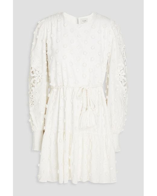 Cami NYC White Carolina Macramé-trimmed Floral-appliquéd Cotton Mini Dress