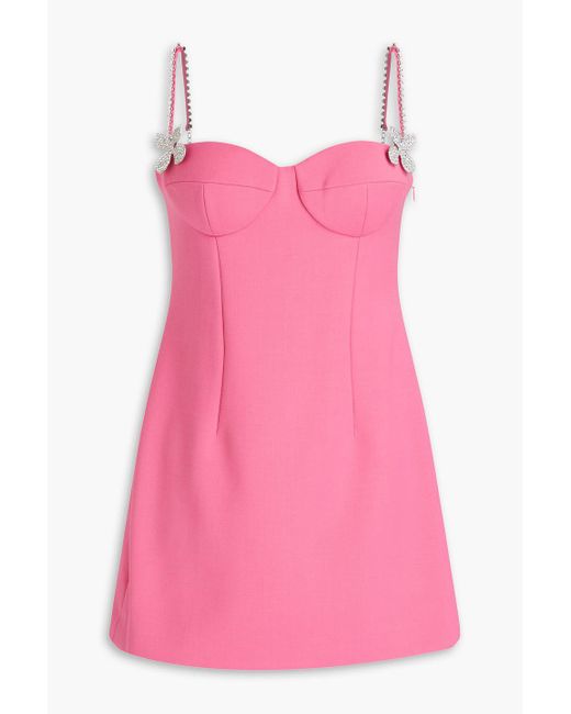 Area Pink Crystal-embellished Wool-blend Crepe Mini Dress