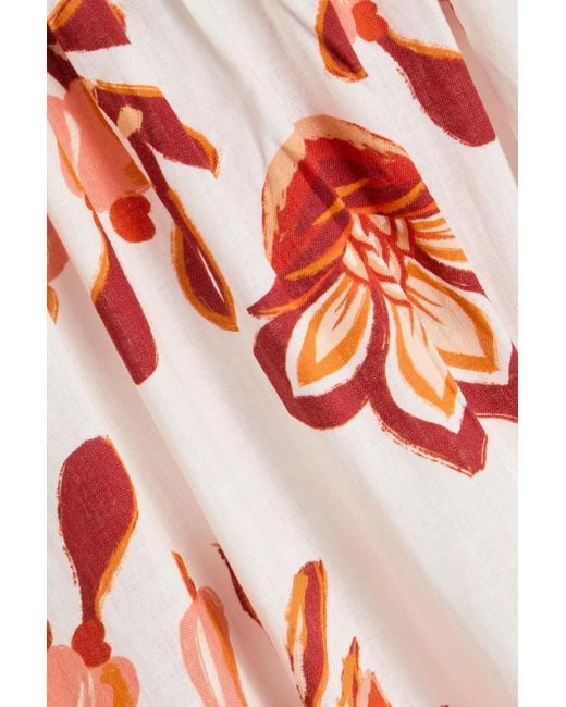 Farm Rio Orange Floral-Print Linen-Blend Maxi Dress
