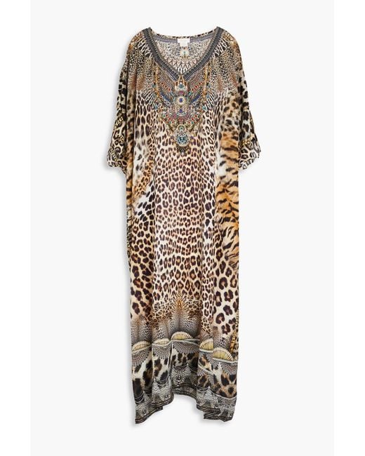 Camilla Multicolor Crystal-embellished Leopard-print Silk Crepe De Chine Kaftan