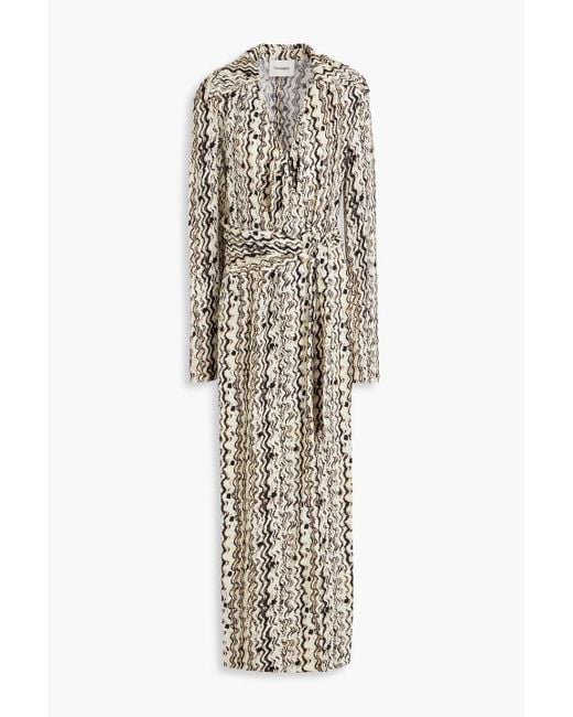 Nanushka White Printed Crepe Midi Wrap Dress
