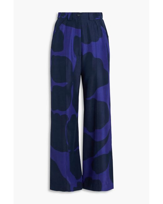 LOVEBIRDS Blue Printed Sateen Wide-Leg Pants