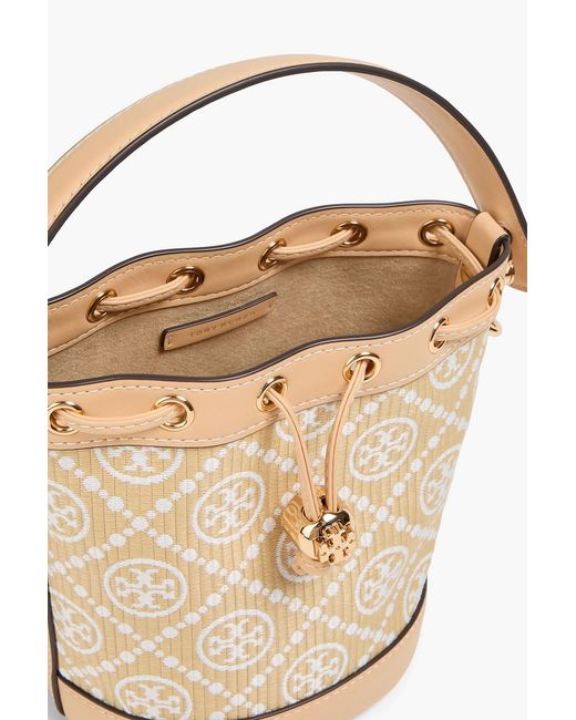 Tory Burch Natural T Monogram Faux Raffia-jacquard Bucket Bag