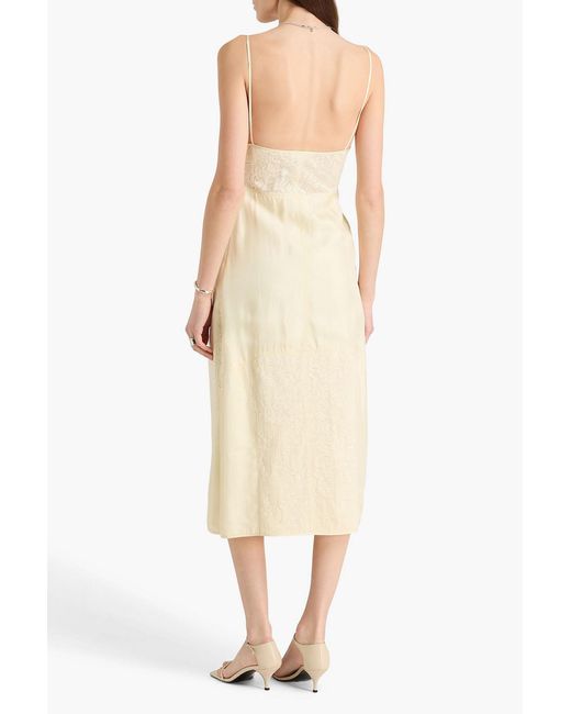 Jil Sander Natural Lace-Paneled Satin Slip Dress