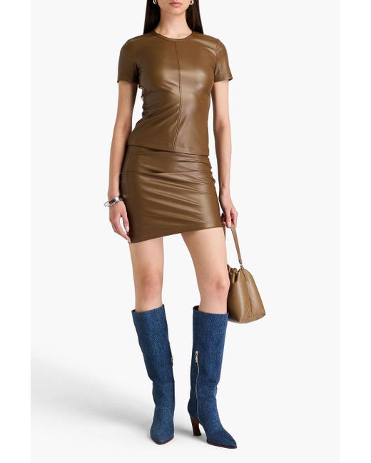 Helmut Lang Brown Ruched Faux Leather Mini Skirt