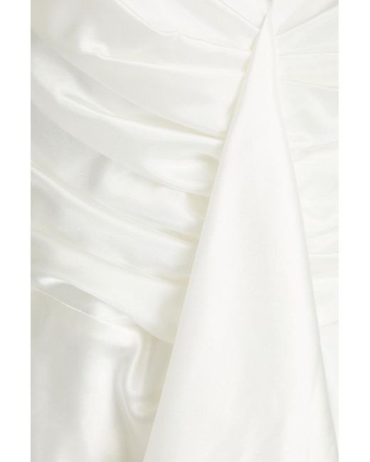 Rasario White Ruffled Satin Midi Dress