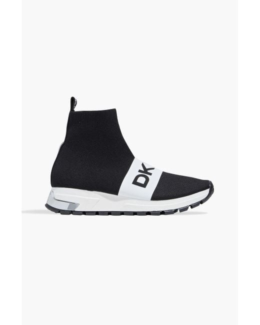 DKNY Black Mace Logo-print Stretch-knit High-top Sneakers