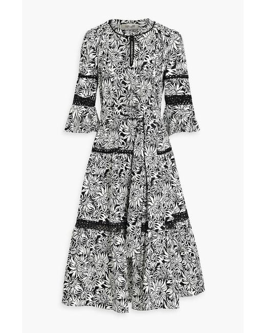 Diane von Furstenberg Black Julia Belted Floral-print Cotton-blend Poplin Midi Dress