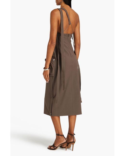 Jacquemus Brown La Marrone One-shoulder Cutout Twill Midi Dress