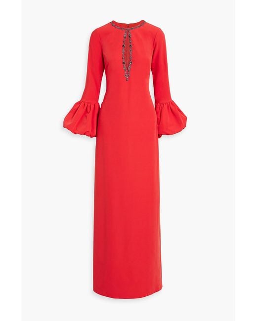Marchesa Red Cutout Embellished Crepe Gown