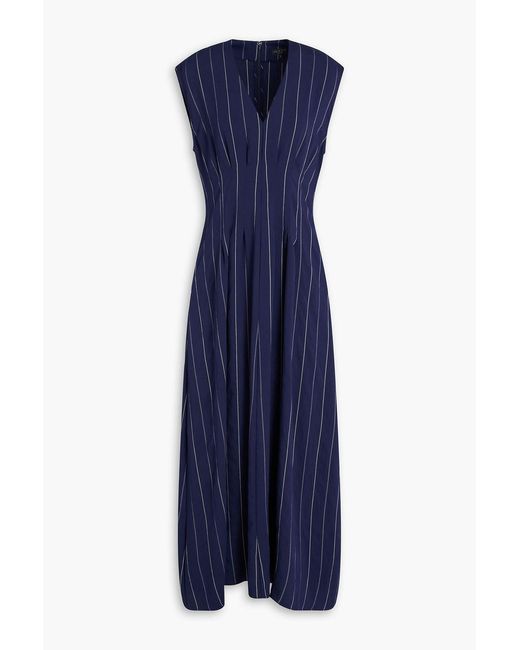 Rag & Bone Blue Ines Pleated Pinstriped Woven Maxi Dress