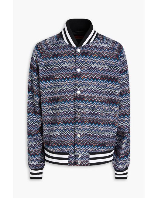 Missoni Blue Crochet-knit Cotton-blend Bomber Jacket for men