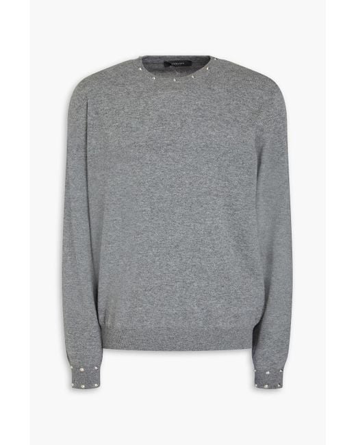 Versace Gray Studded Wool And Cashmere-blend Sweater for men