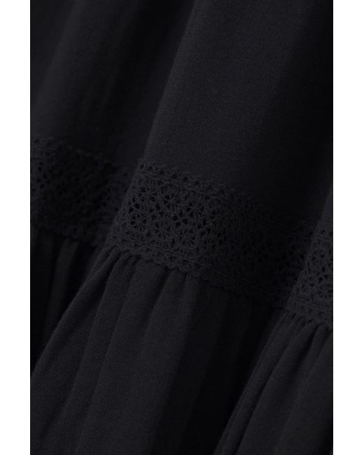 See By Chloé Black Crocheted Lace-trimmed Cotton-jersey Maxi Dress