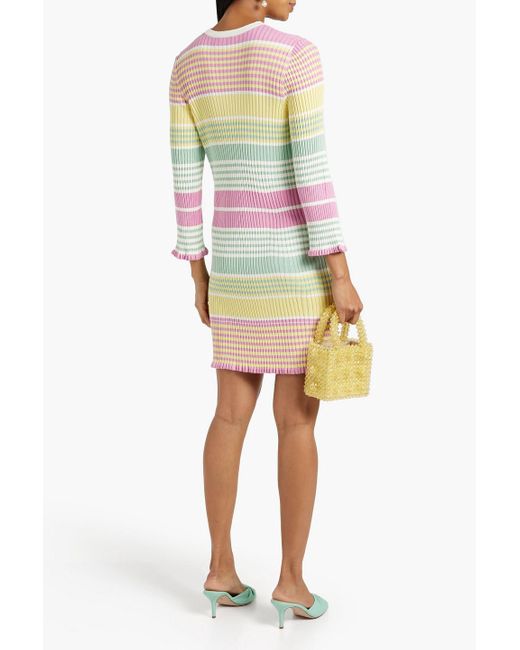 Rixo Yellow Striped Ribbed-knit Mini Dress