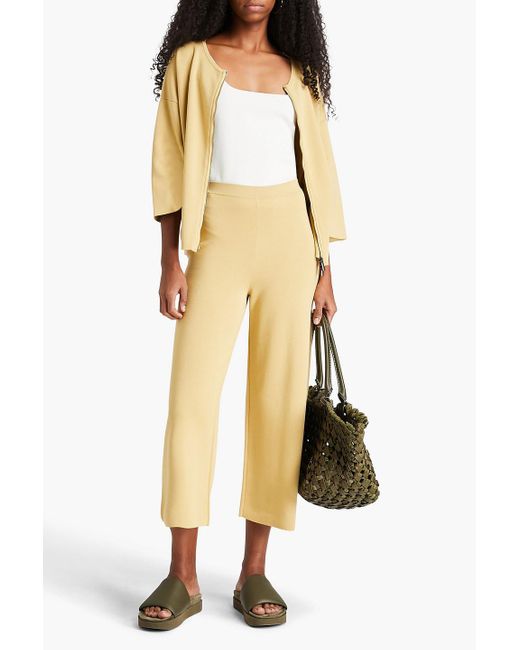 Gentry Portofino Yellow Cropped Silk And Cotton-blend Straight-leg Pants