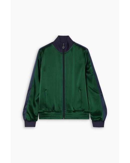 Tory Sport Green Color-block Satin Track Jacket