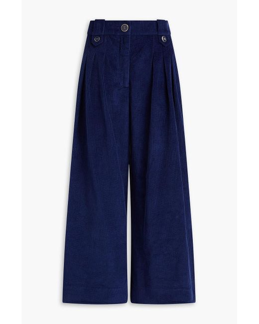 Farm Rio Blue Cotton-corduroy Wide-leg Pants