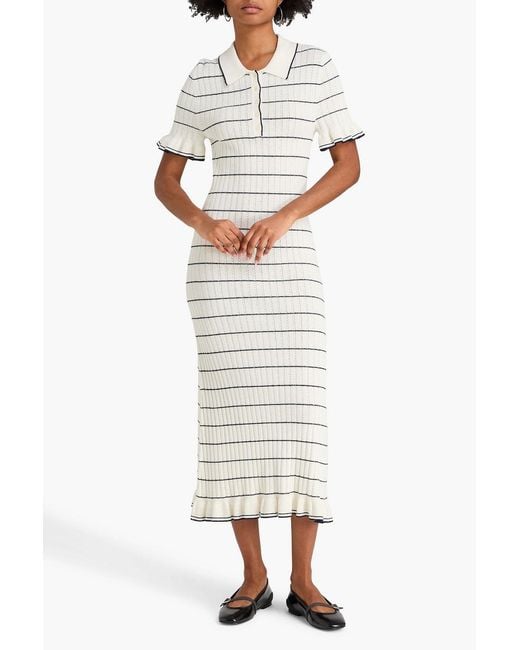 Sandro Striped Ribbed And Pointelle-Knit Midi Dress in White | Lyst Canada