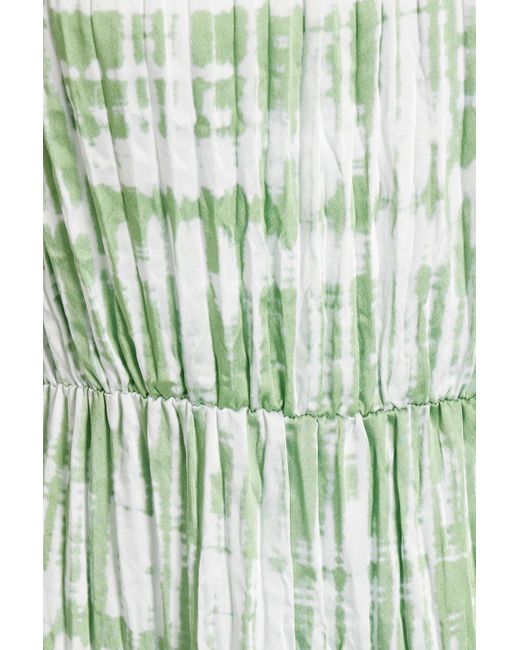 Vince Green Tie-dyed Plissé-satin Mid Dress
