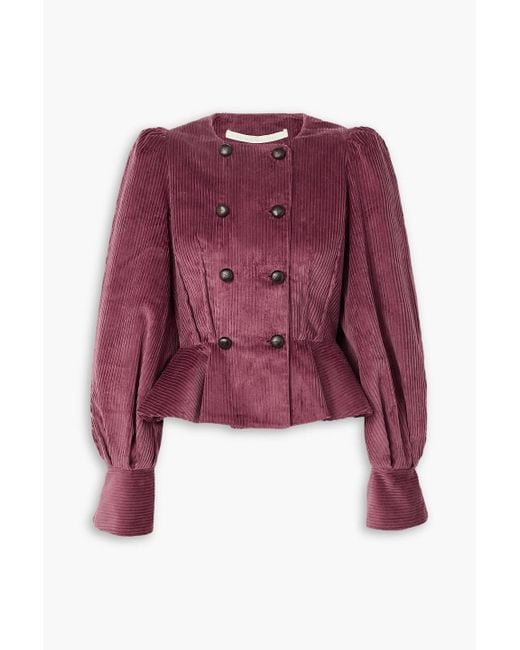 Anna Mason Red Lulu Double-breasted Cotton-corduroy Peplum Jacket