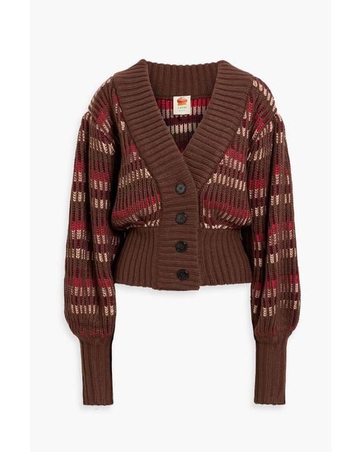 Farm Rio Brown Striped Ribbed-Knit Cardigan